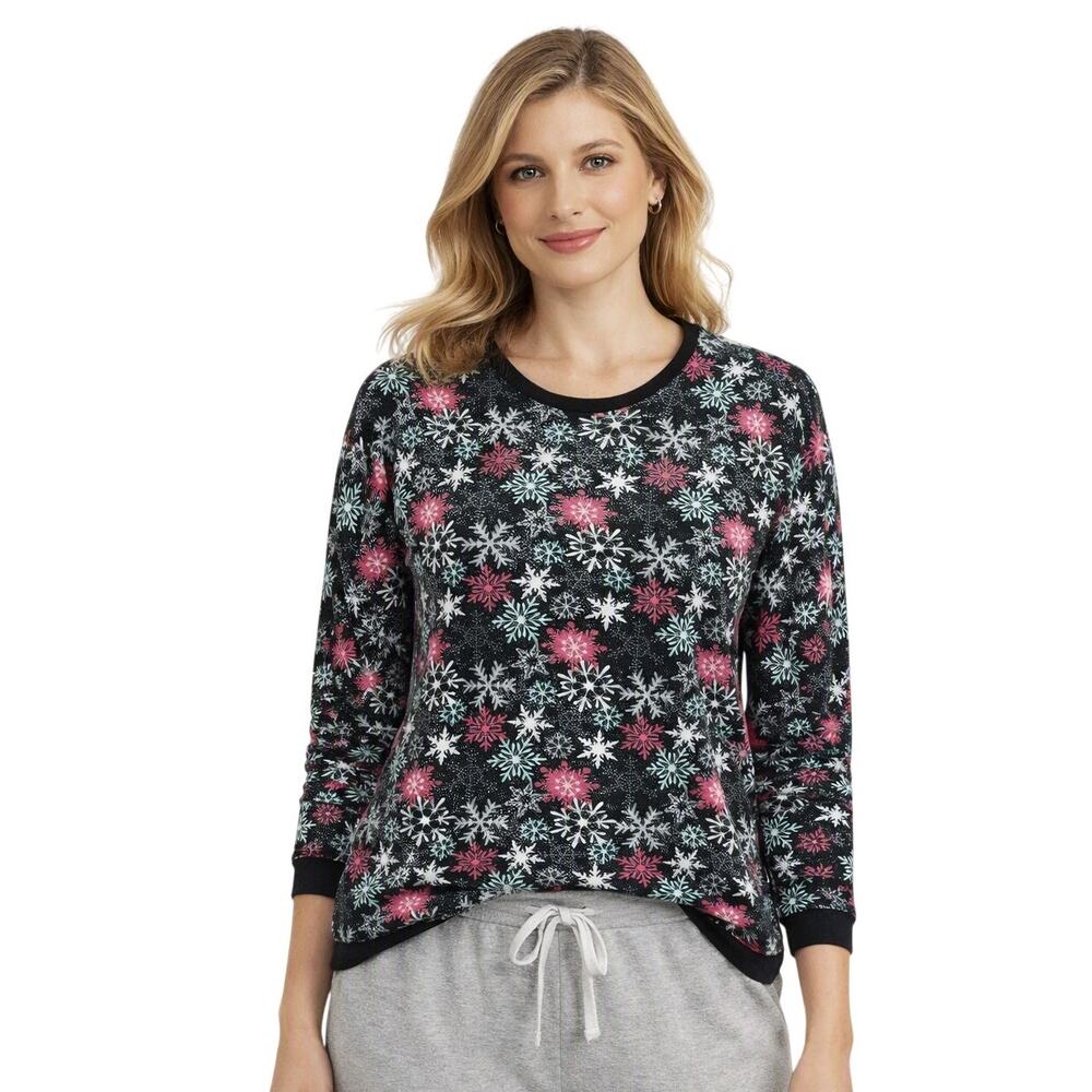 Goodnight Kiss Fleece Holiday Snowflake Top Size Large